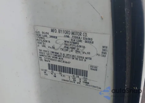 2004 Ford F-150 Fx4/Xlt z USA, uszkodzony, nr VIN 1FTPX04514KC83647